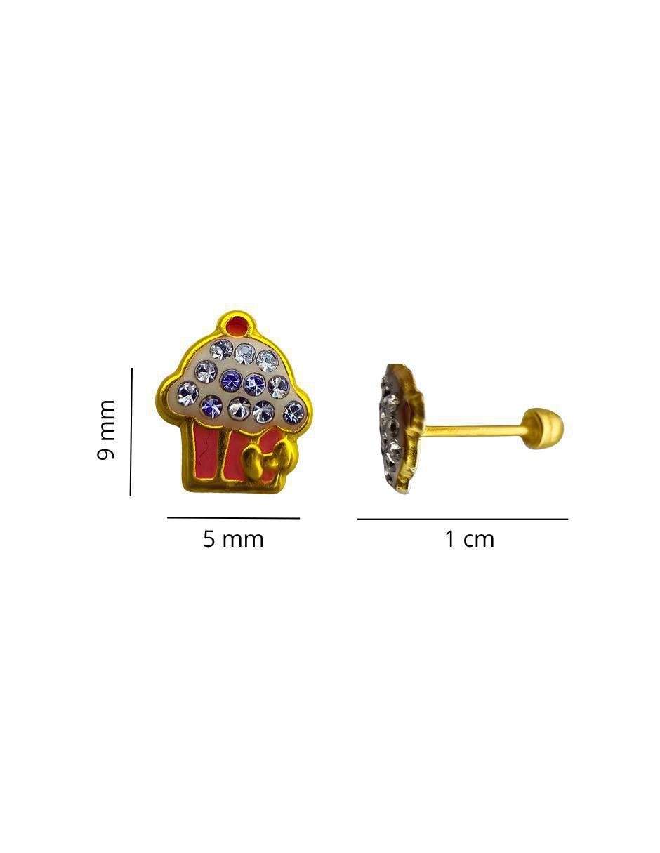 Broqueles de Cupcake de oro 14 K con acabado esmaltado zirconia 4