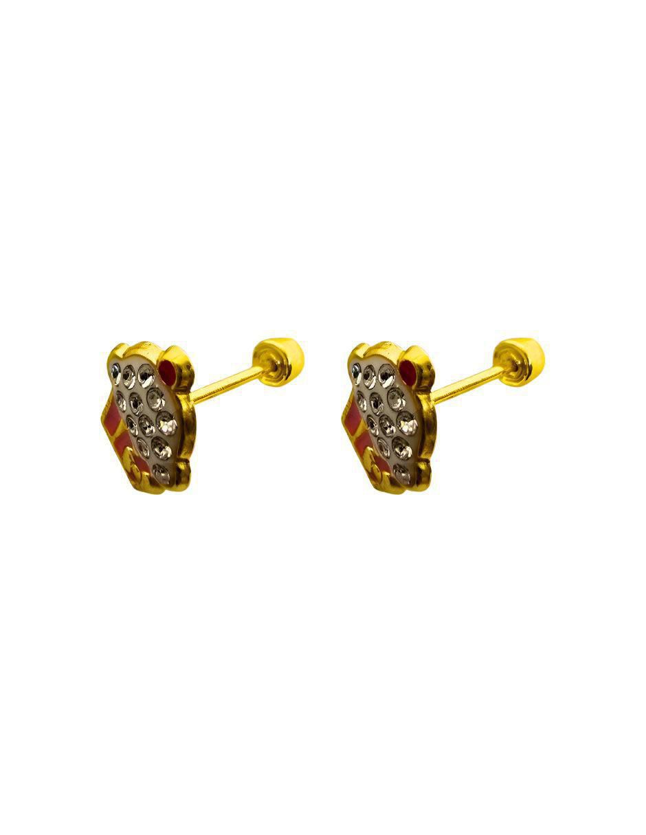 Broqueles de Cupcake de oro 14 K con acabado esmaltado zirconia 3