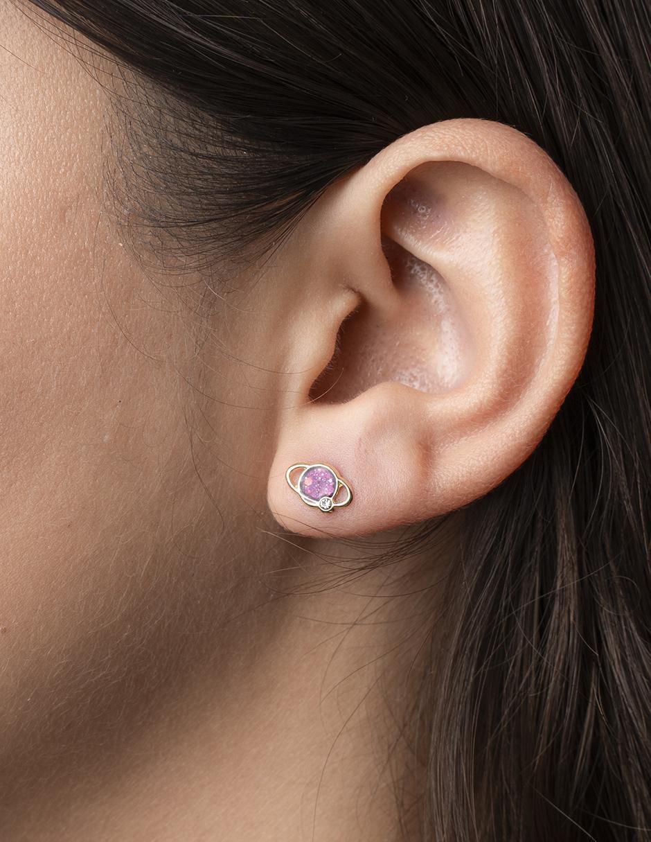 Broqueles de Planeta de oro 14 K con acabado pavé zirconia 3