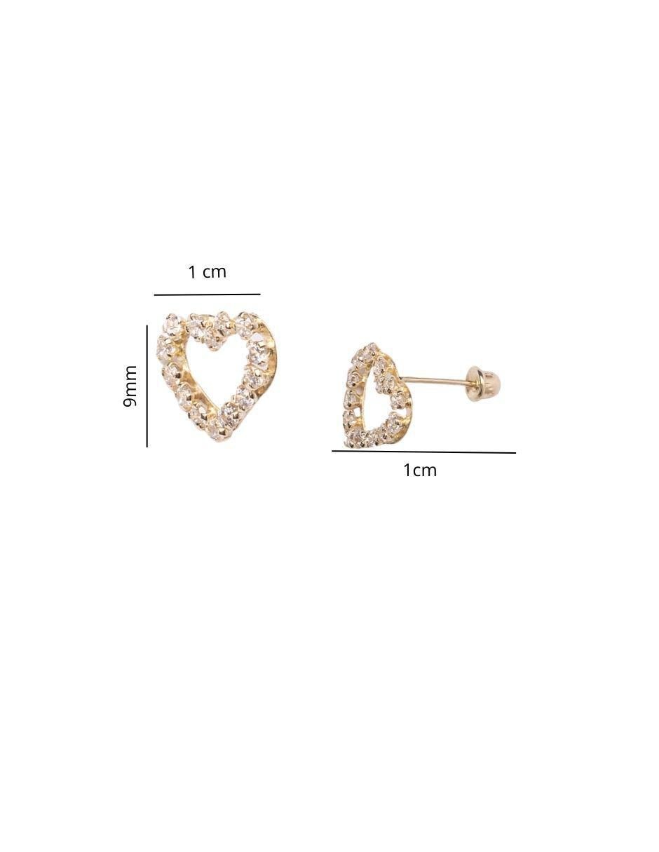 Broqueles de corazón de oro 14 K con acabado pavé zirconia 5