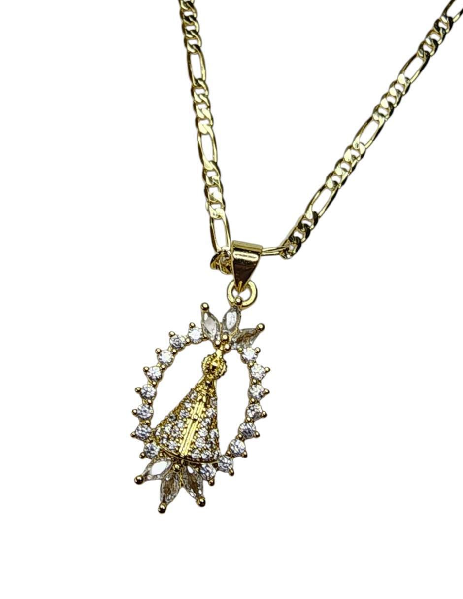 Collar con dije virgen de Juquila ovalado de oro laminado 14 K 2