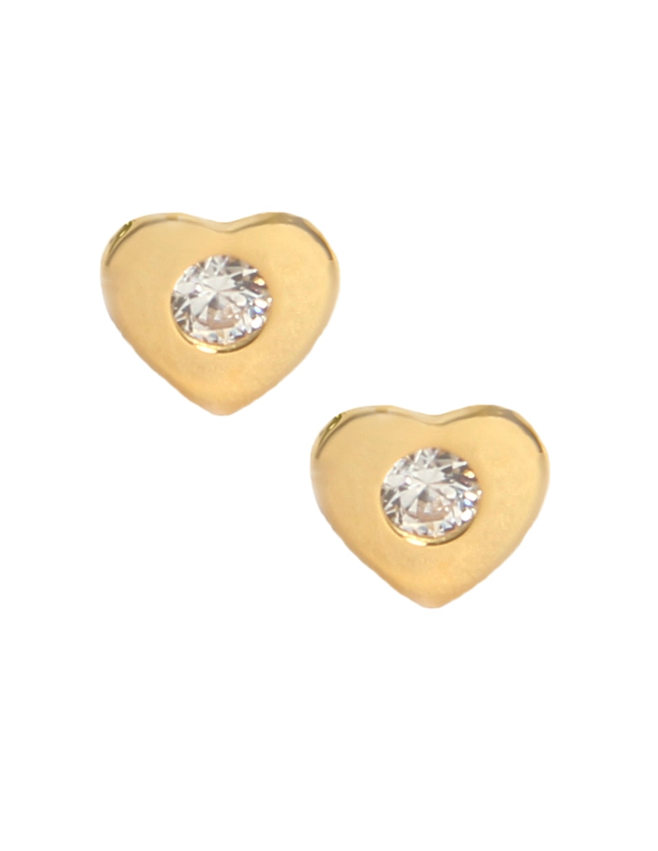 Broqueles de corazón de oro amarillo 14 k con acabado pulido zirconia Broqueles de corazón de oro amarillo 14 k con acabado pulido zirconia