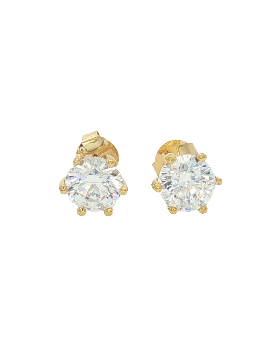 Broqueles redondos de oro amarillo 14 K con acabado pulido zirconia Broqueles redondos de oro amarillo 14 K con acabado pulido zirconia