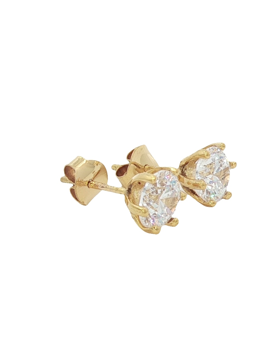 Broqueles redondos de oro amarillo 14 K con acabado pulido zirconia 1