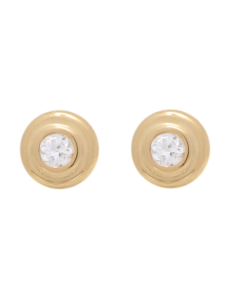 Broqueles redondos de oro amarillo 14 k con acabado pulido zirconia
