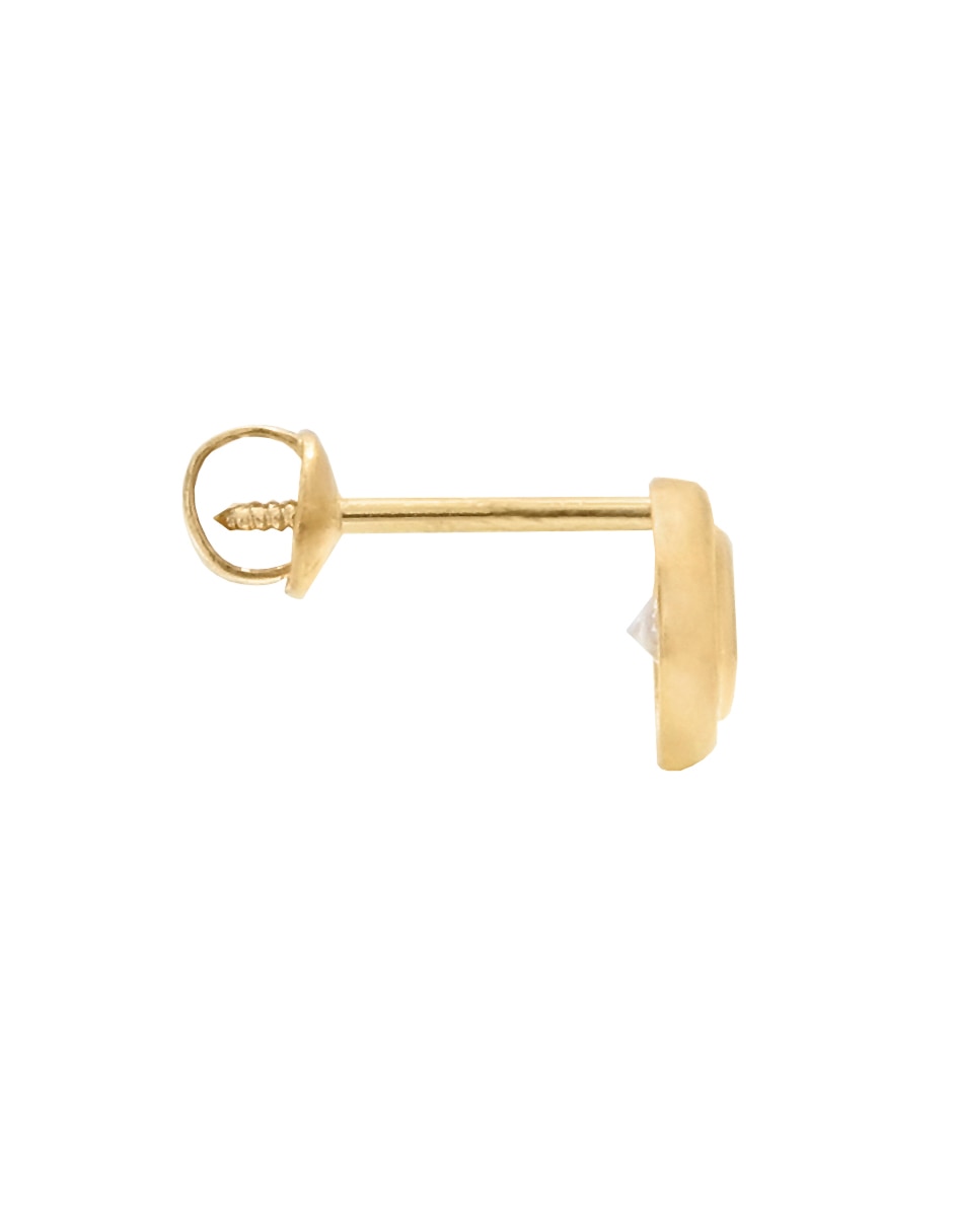 Broqueles redondos de oro amarillo 14 k con acabado pulido zirconia 2