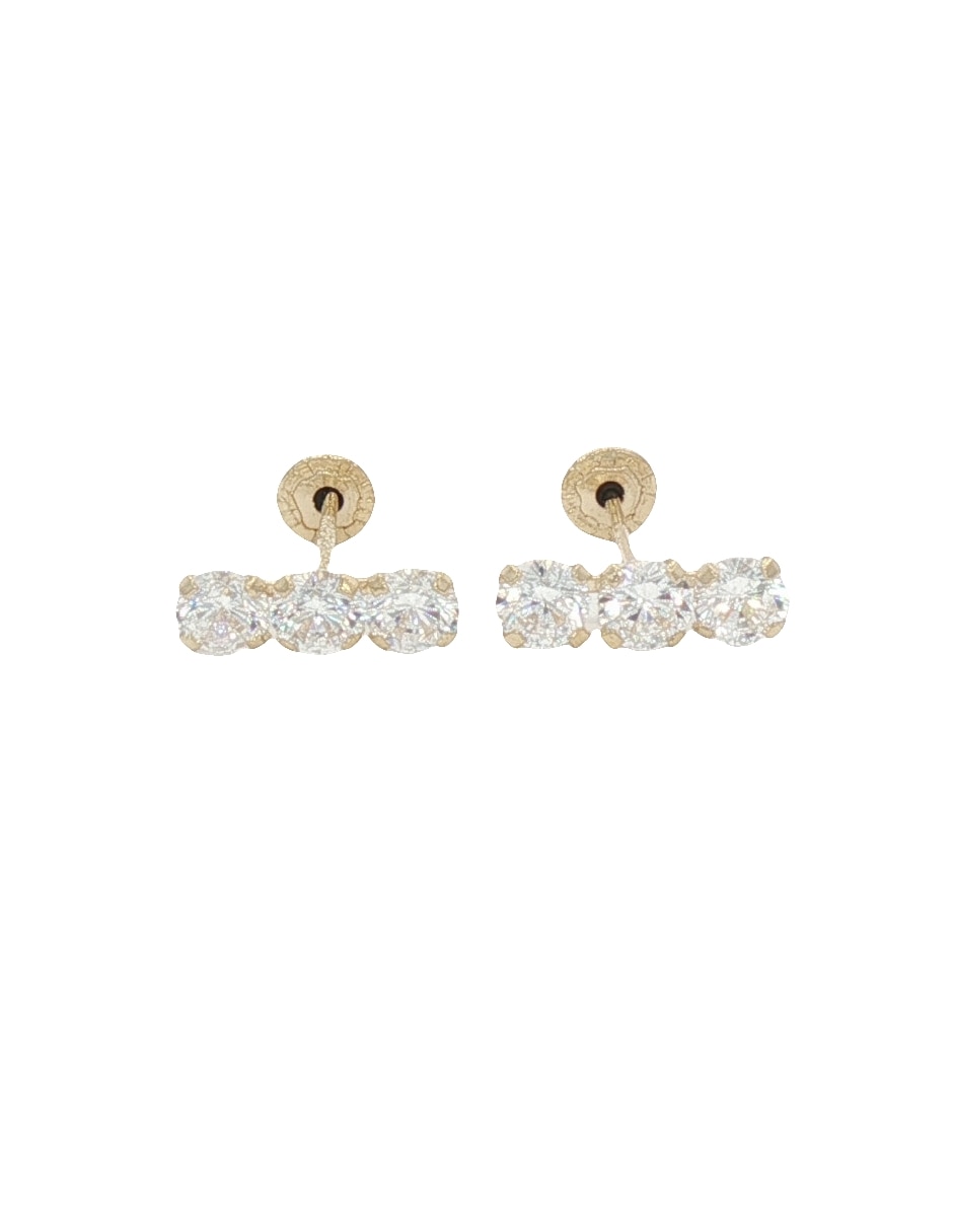 Broqueles de barra de oro amarillo 14 K con acabado pulido zirconia