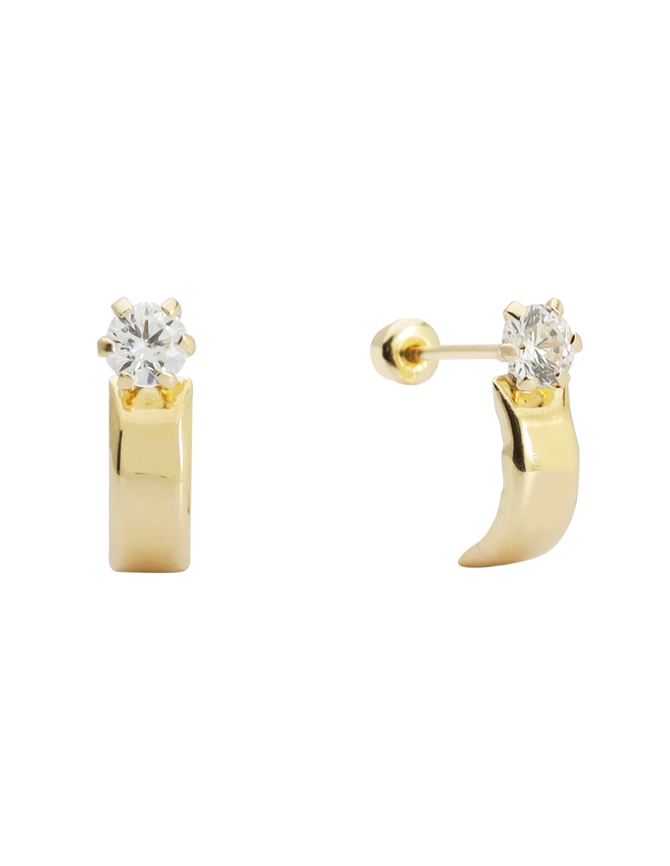 Broqueles de barra de oro 14 K con acabado espejo zirconia 2