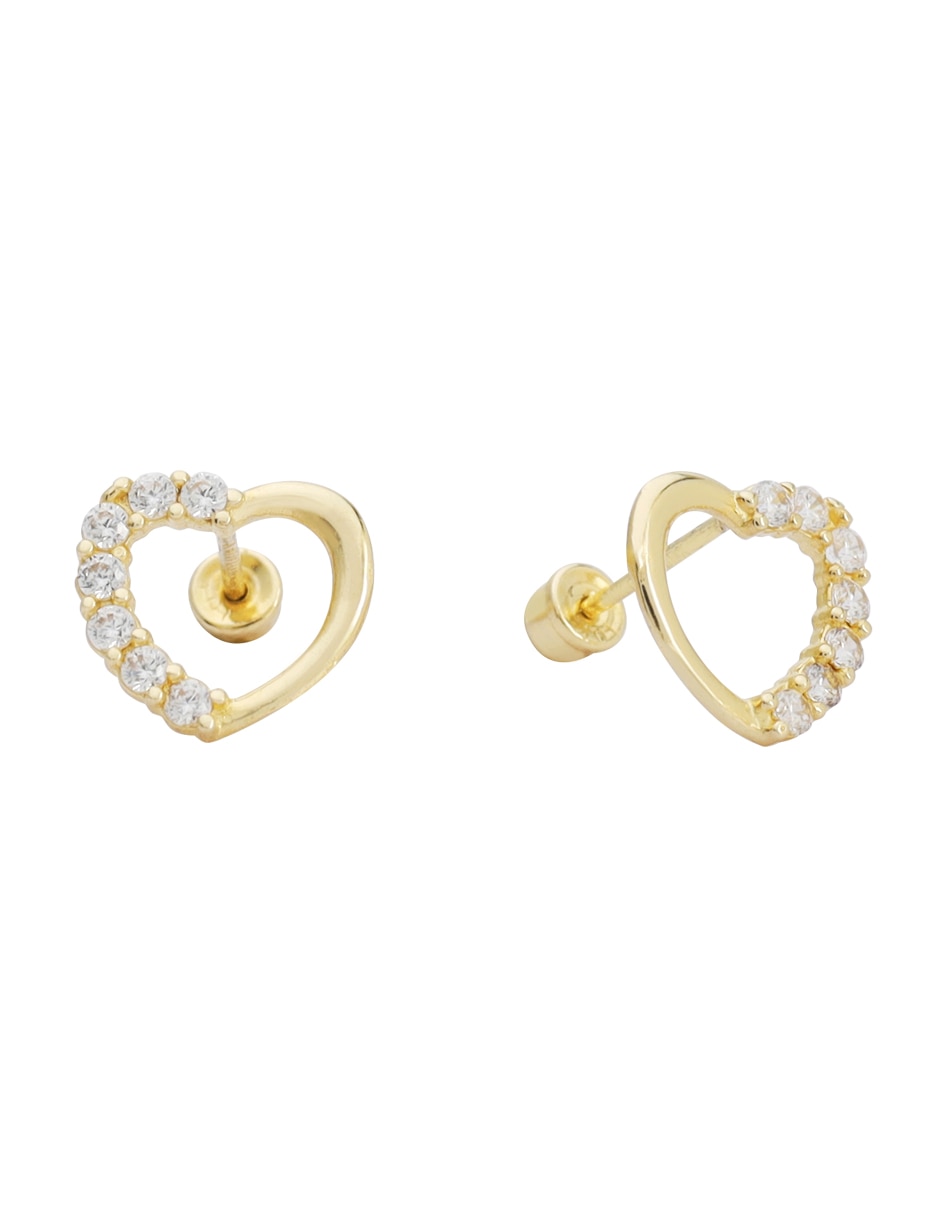 Broqueles de corazón de oro 14 K con acabado texturizado zirconia 2