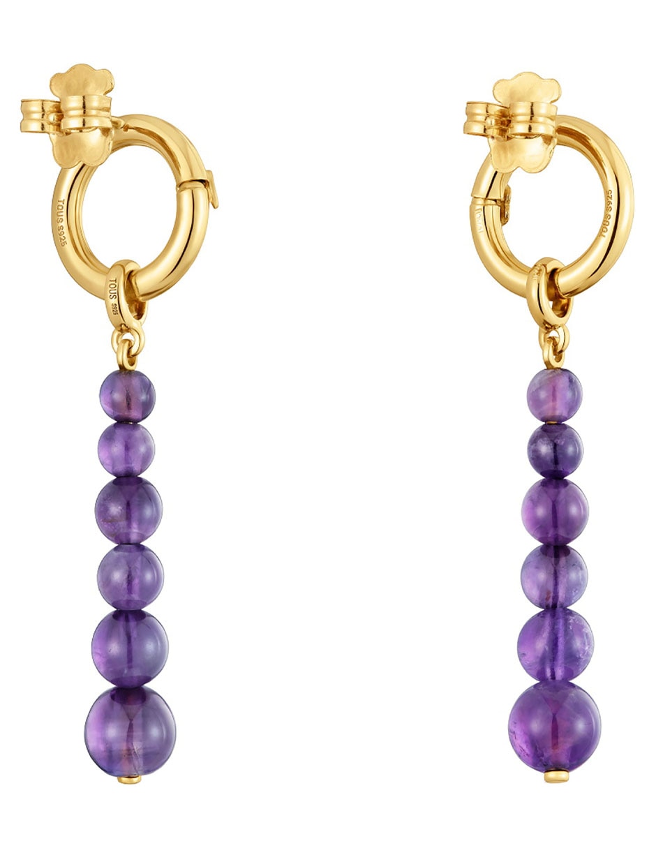 Aretes largos Hold de plata P 925 con acabado brillante amatista 3