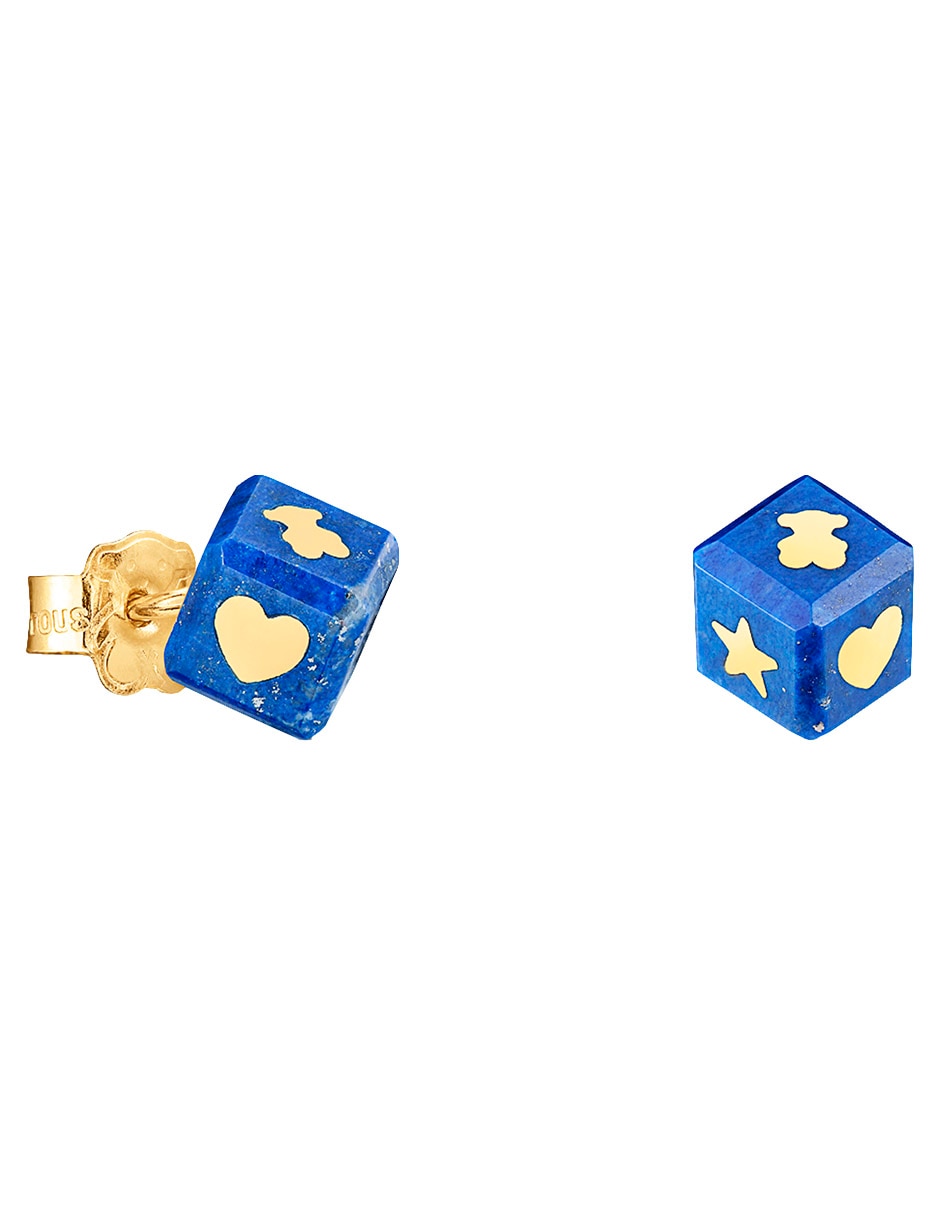 Broqueles de dado cube de oro amarillo 14 k con acabado brillante lapislázuli Broqueles de dado cube de oro amarillo 14 k con acabado brillante lapislázuli
