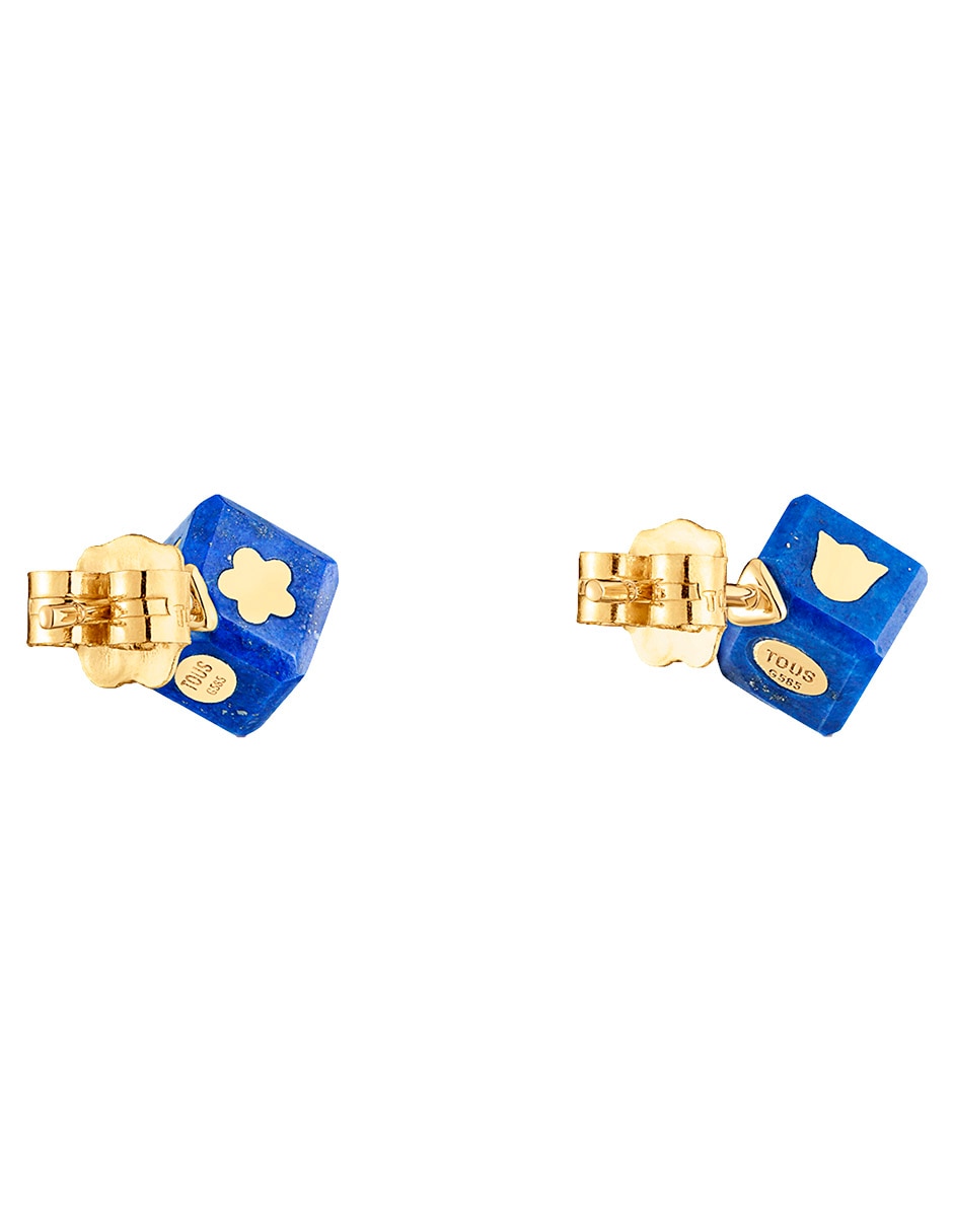 Broqueles de dado cube de oro amarillo 14 k con acabado brillante lapislázuli 8