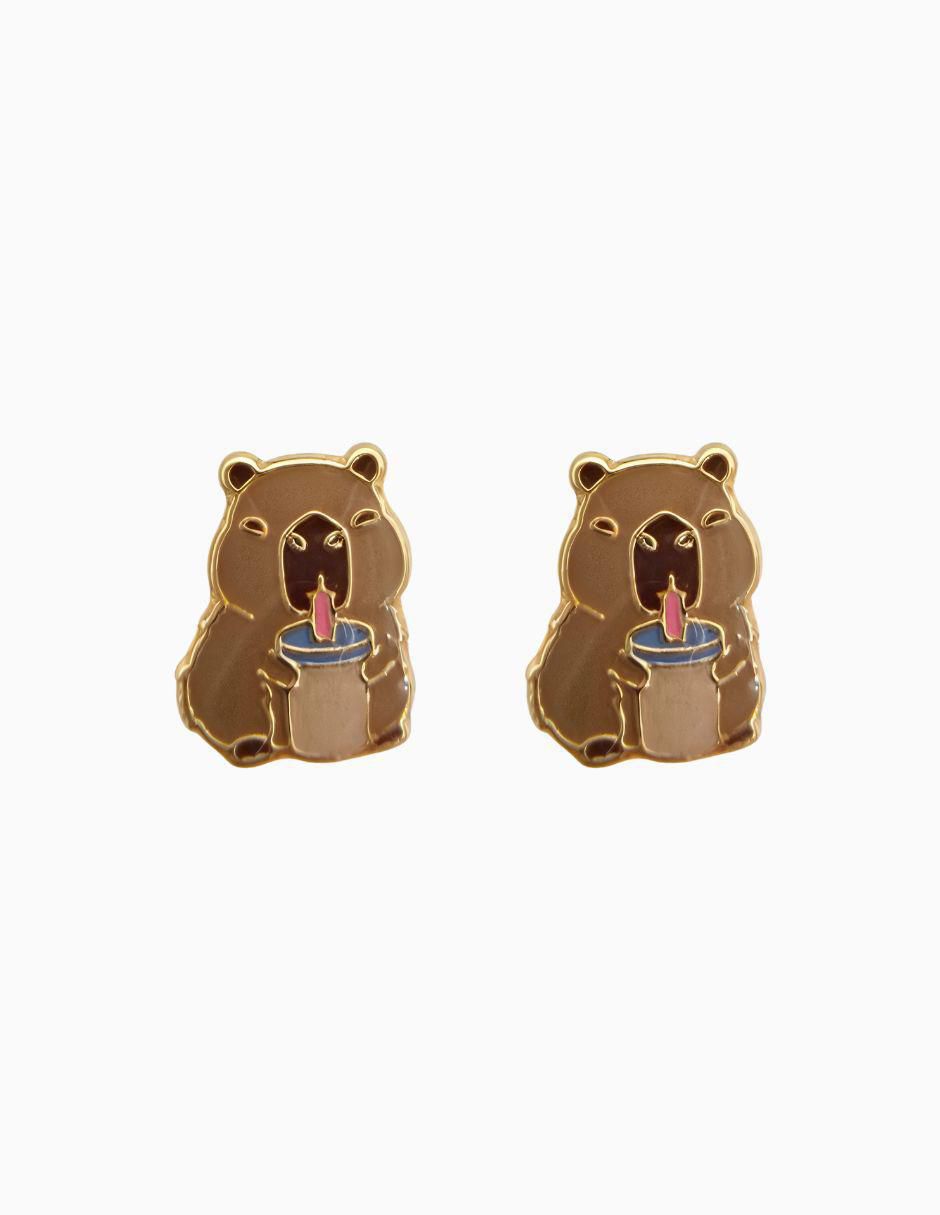 Broqueles de Capibara de oro 10 K con acabado esmaltado