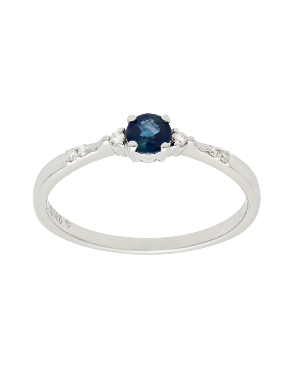 Anillo Classy 14 k de oro blanco zafiro y diamante
