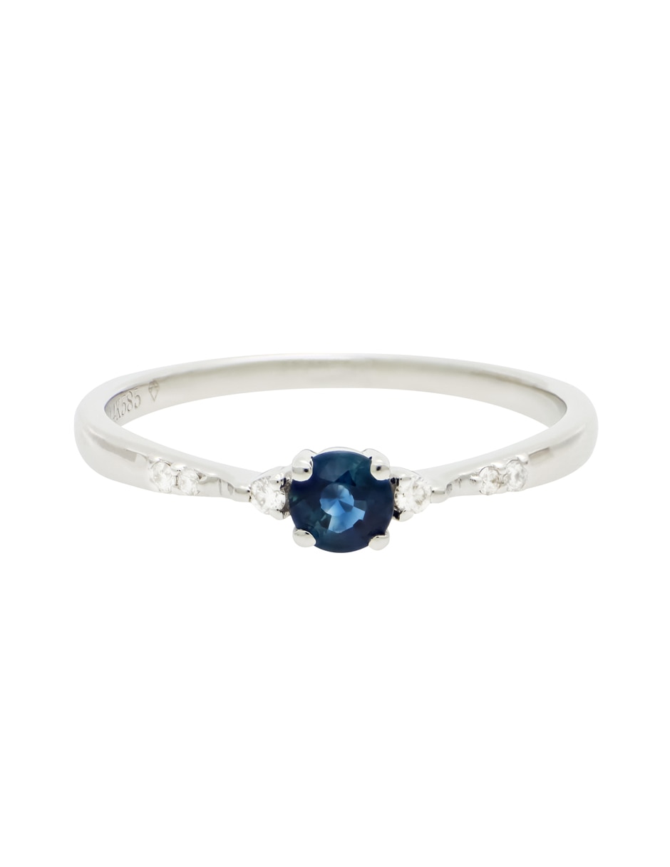 Anillo Classy 14 k de oro blanco zafiro y diamante 3