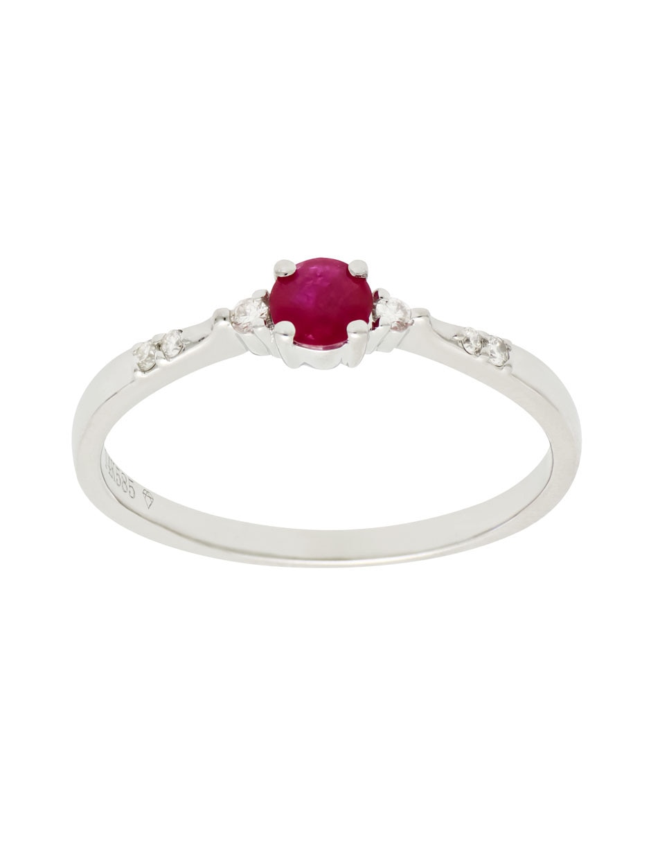 Anillo Classy 14 k de oro blanco rubí y diamante