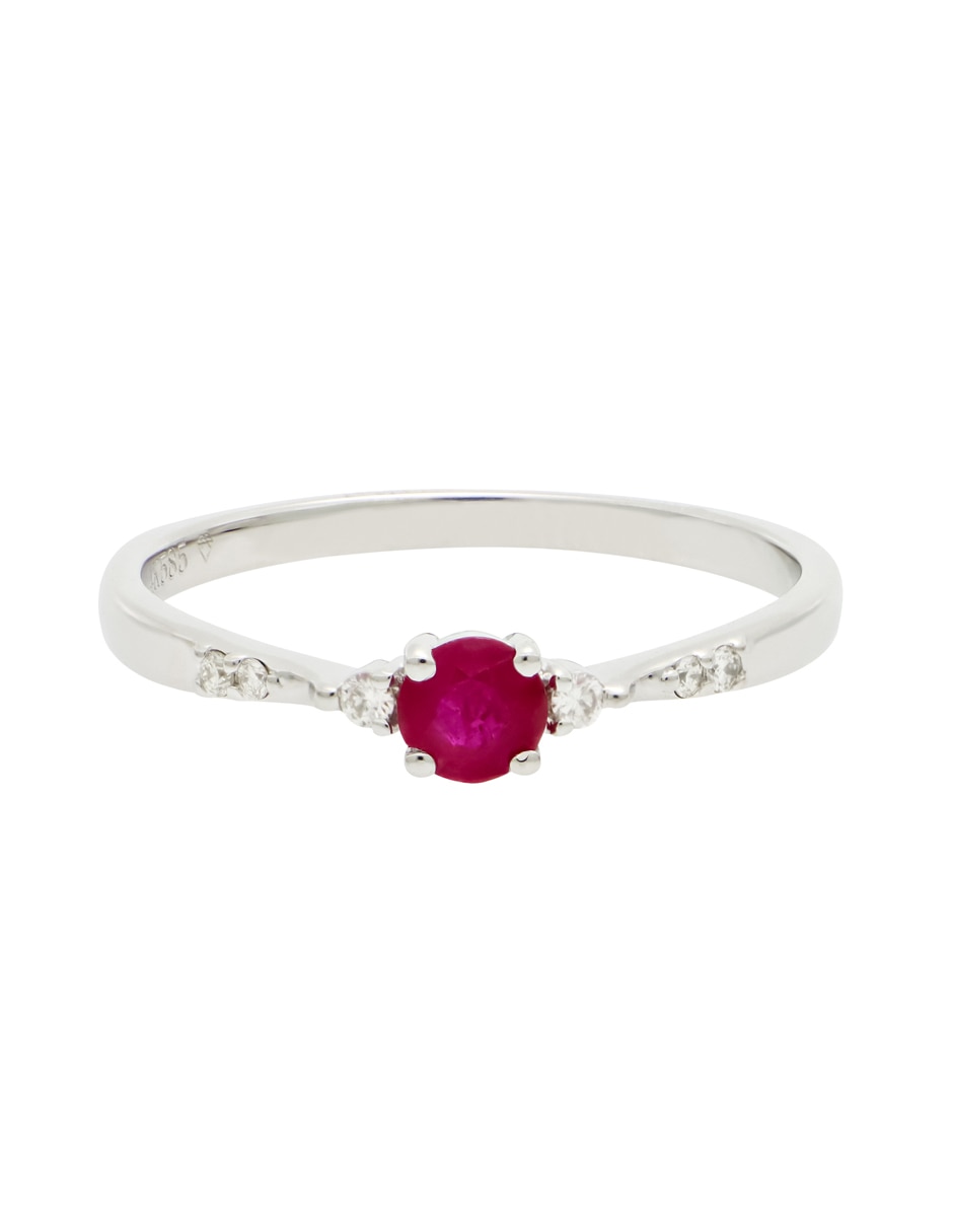Anillo Classy 14 k de oro blanco rubí y diamante 3