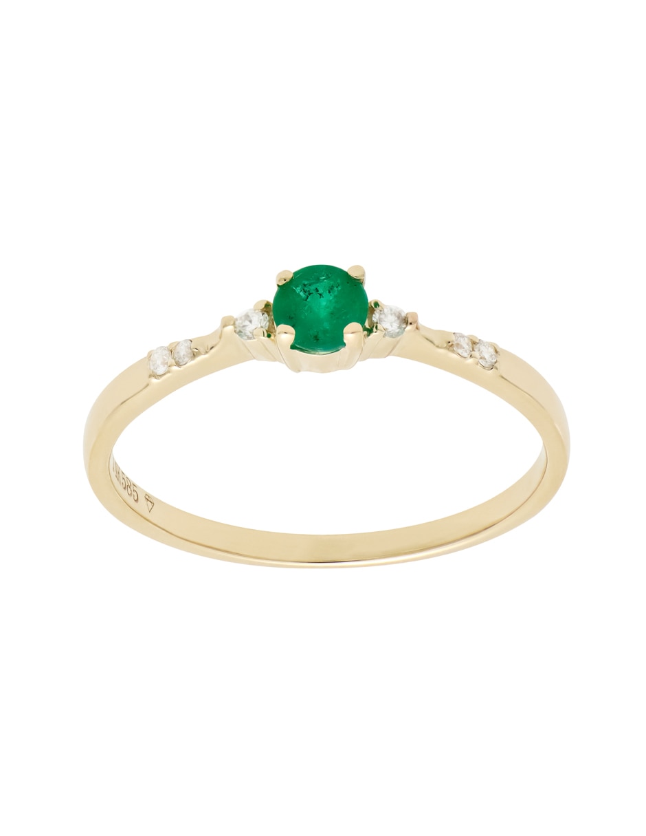 Anillo Classy 14 k de oro amarillo esmeralda y diamante