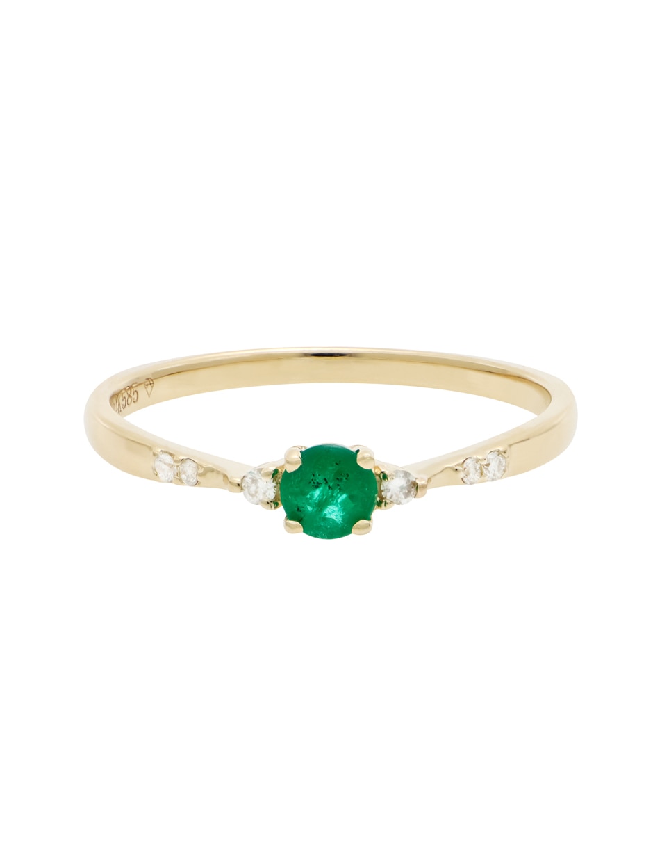 Anillo Classy 14 k de oro amarillo esmeralda y diamante 3