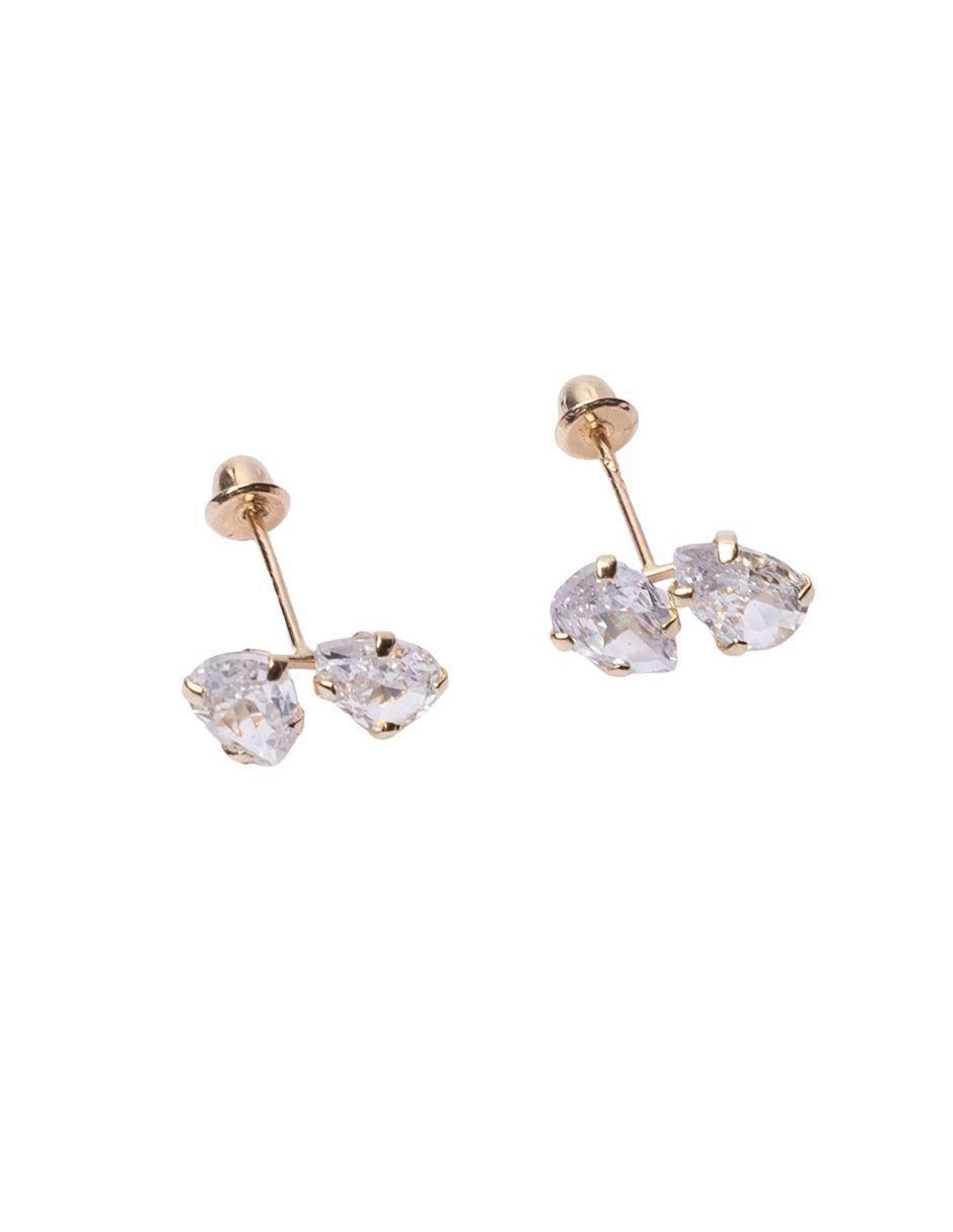 Broqueles de Pera de oro 14 K con acabado brillante zirconia 2