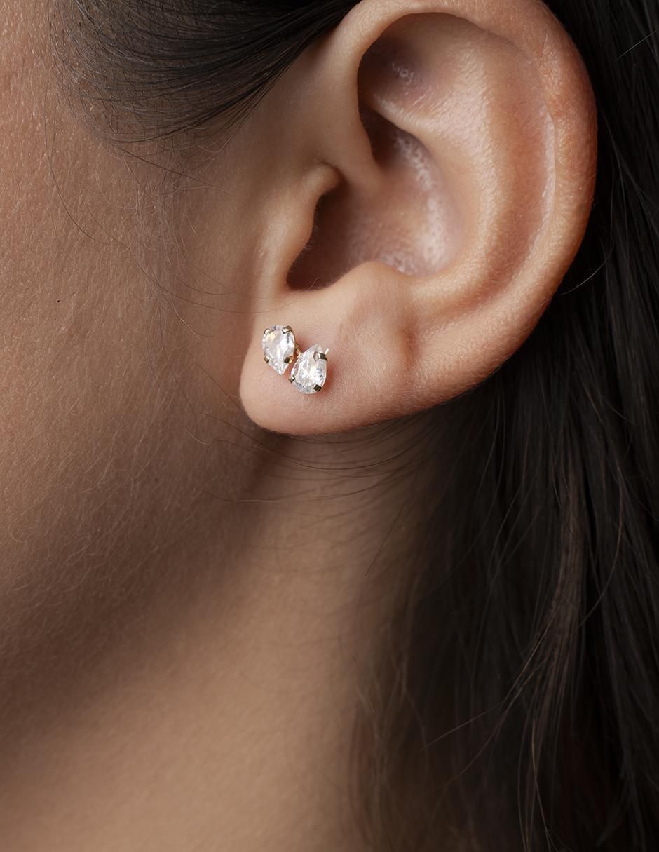 Broqueles de Pera de oro 14 K con acabado brillante zirconia 3