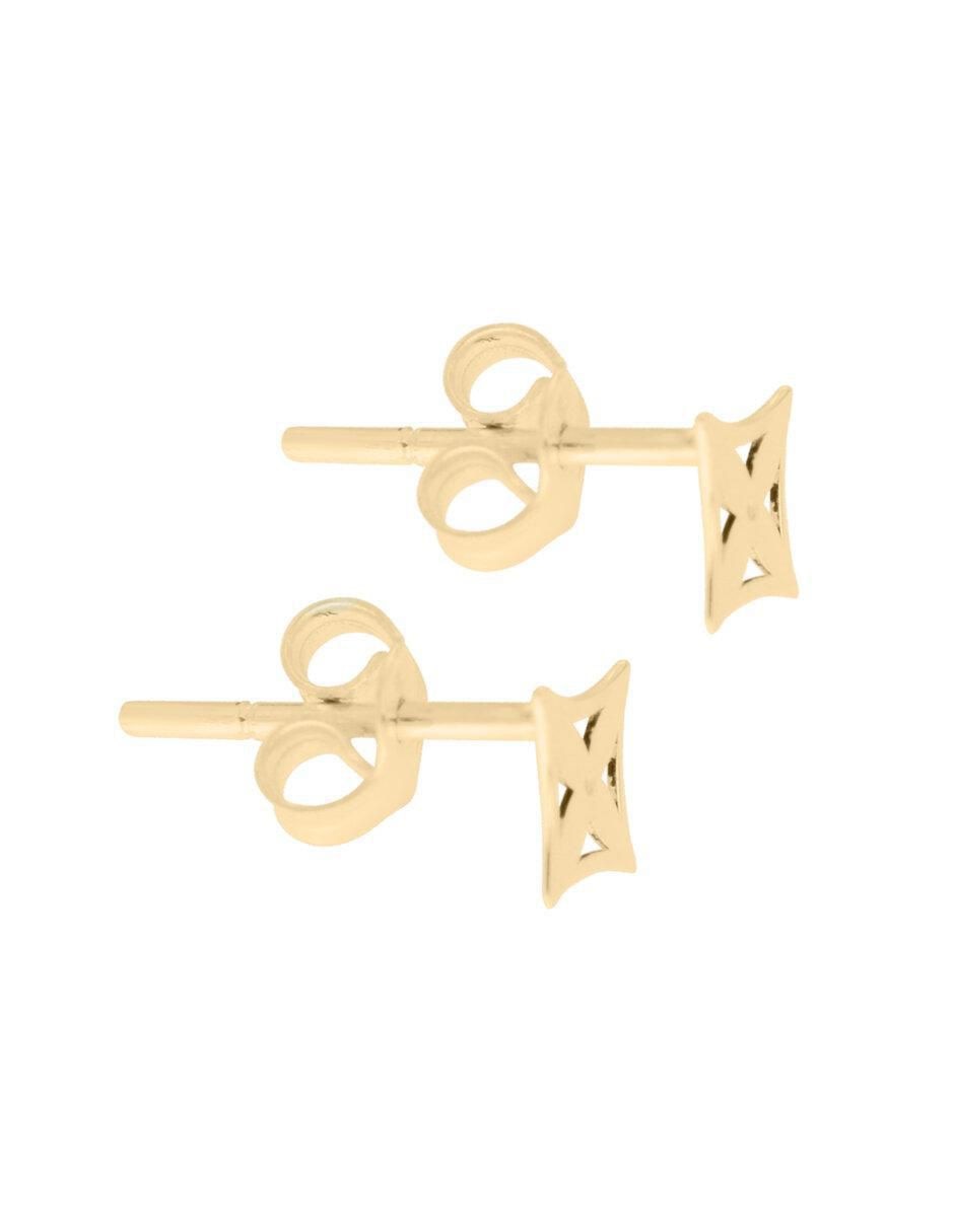 Aretes cortos Cuadrados Flors de oro 14 K con acabado brillante 2