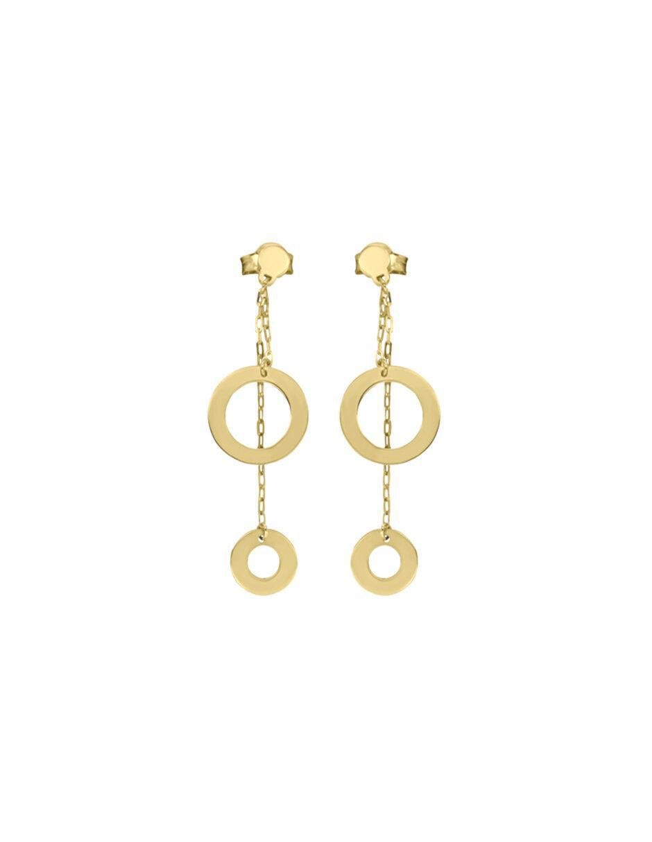 Aretes largos circulares Leilani de oro 14 K con acabado brillante