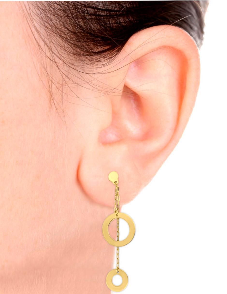 Aretes largos circulares Leilani de oro 14 K con acabado brillante 2