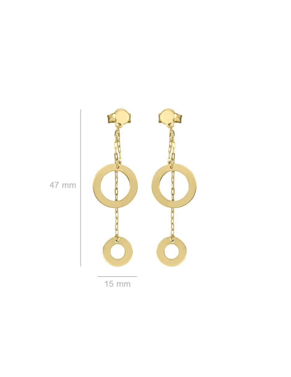 Aretes largos circulares Leilani de oro 14 K con acabado brillante 4