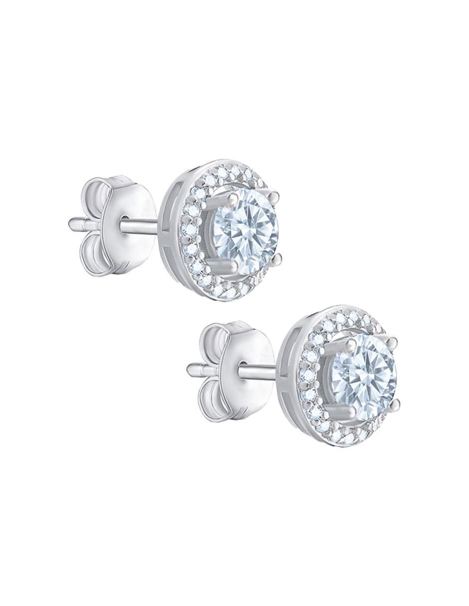 Broqueles redondos de plata P 925 con acabado Plateado zirconia 2