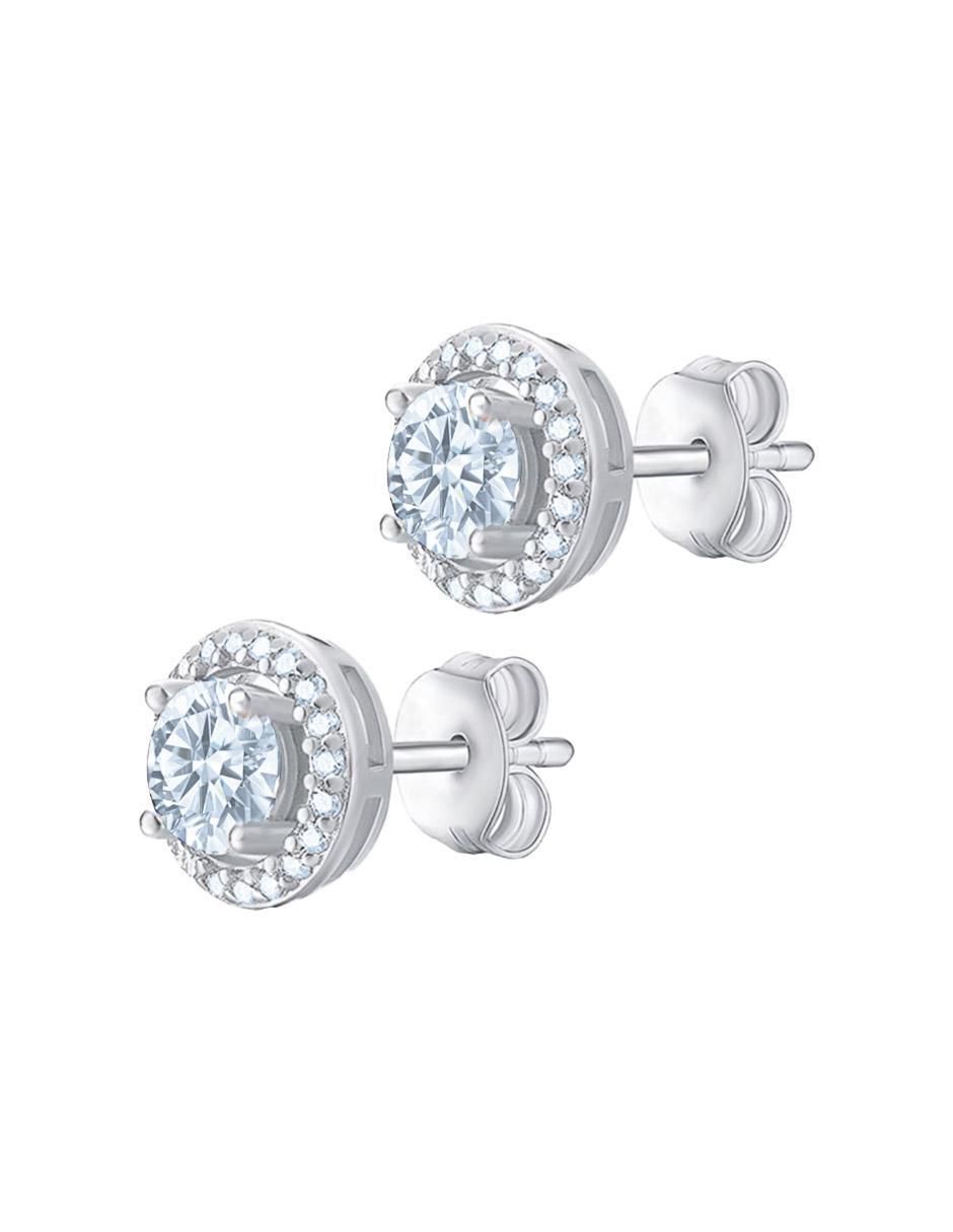 Broqueles redondos de plata P 925 con acabado Plateado zirconia 3