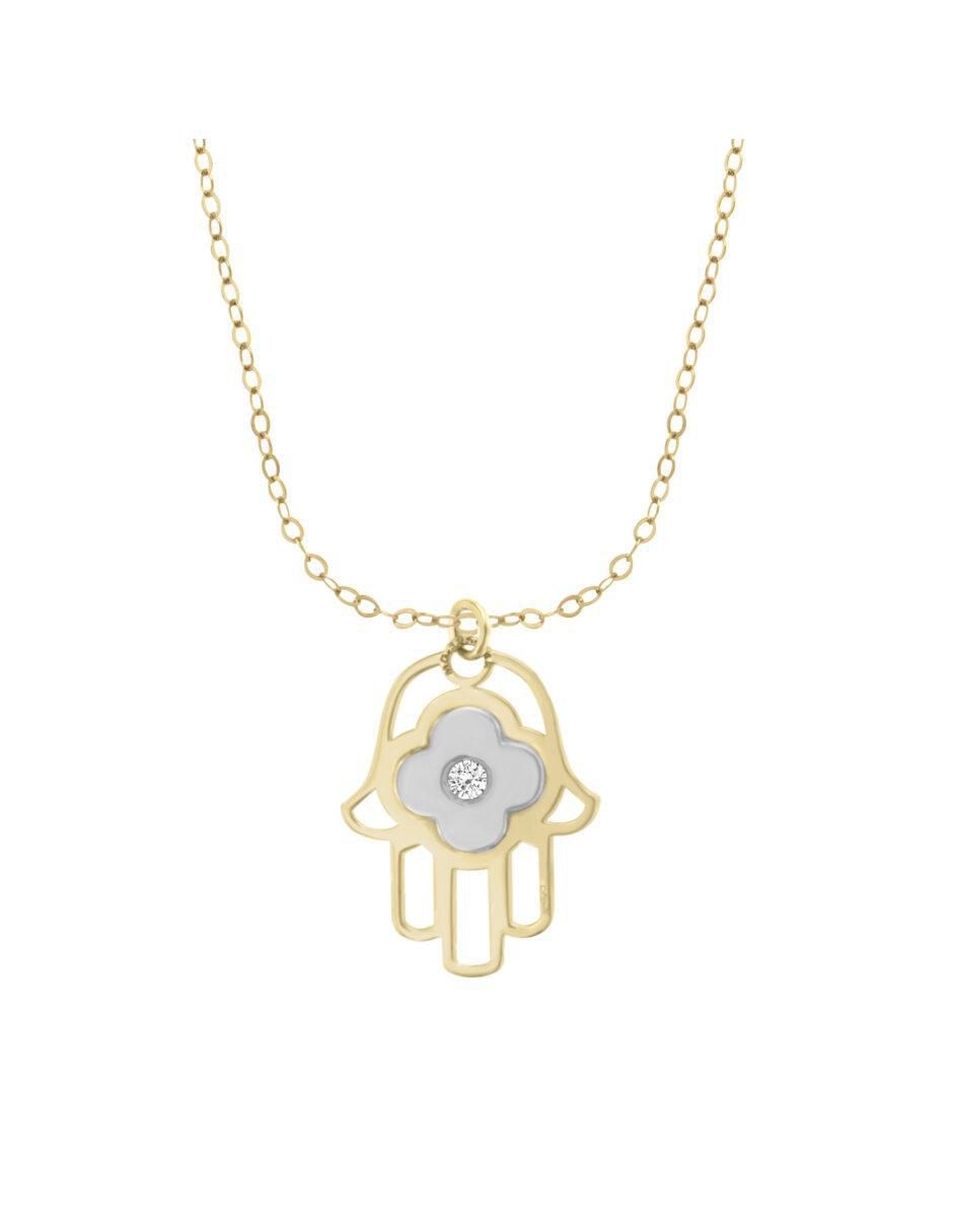 Colgante Y Dije de mano de fátima hamsa de oro 14 K diamante