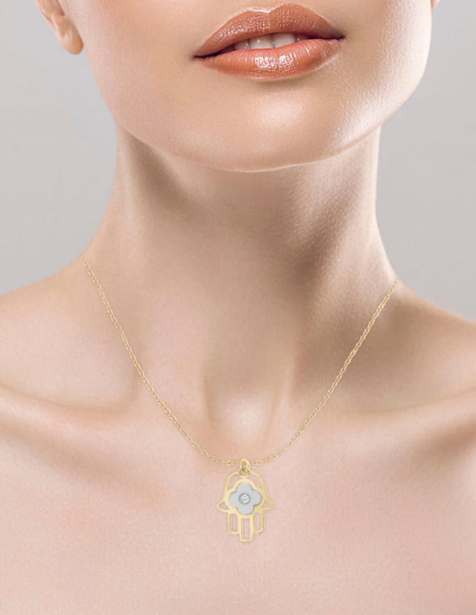 Colgante Y Dije de mano de fátima hamsa de oro 14 K diamante 2