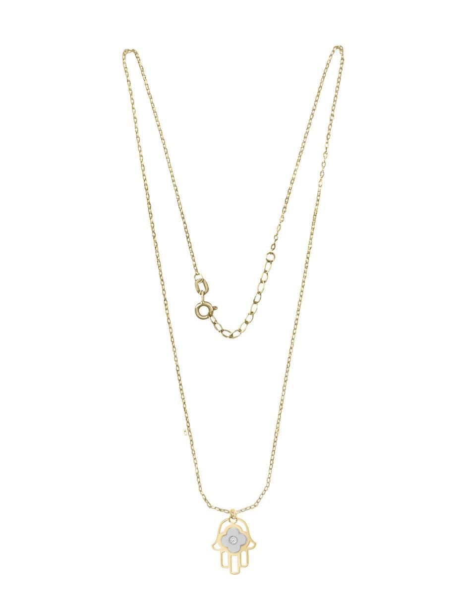 Colgante Y Dije de mano de fátima hamsa de oro 14 K diamante 3