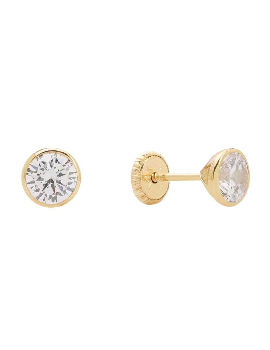 Broqueles Tetera de oro amarillo 14 K con acabado brillante zirconia 3