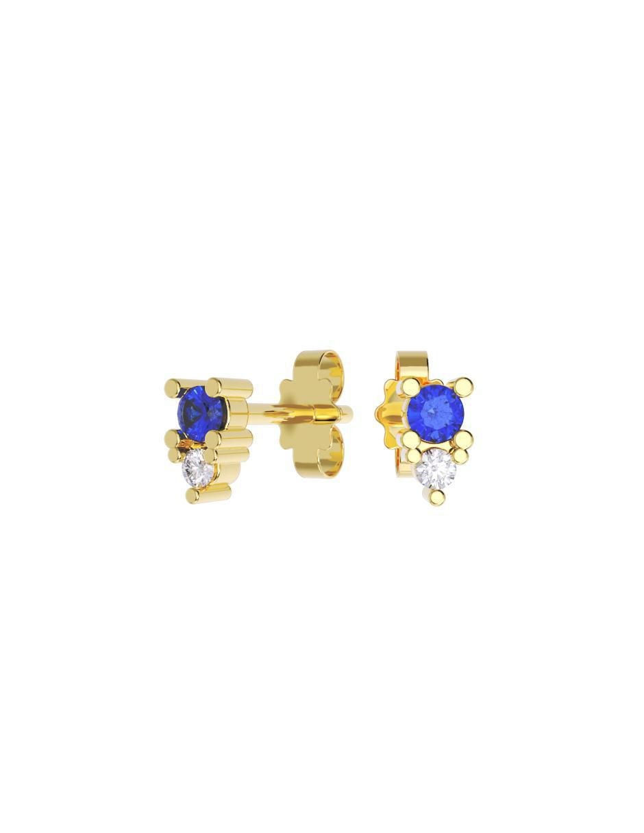Set de aretes redondos de oro 14 K con acabado pulido zirconia