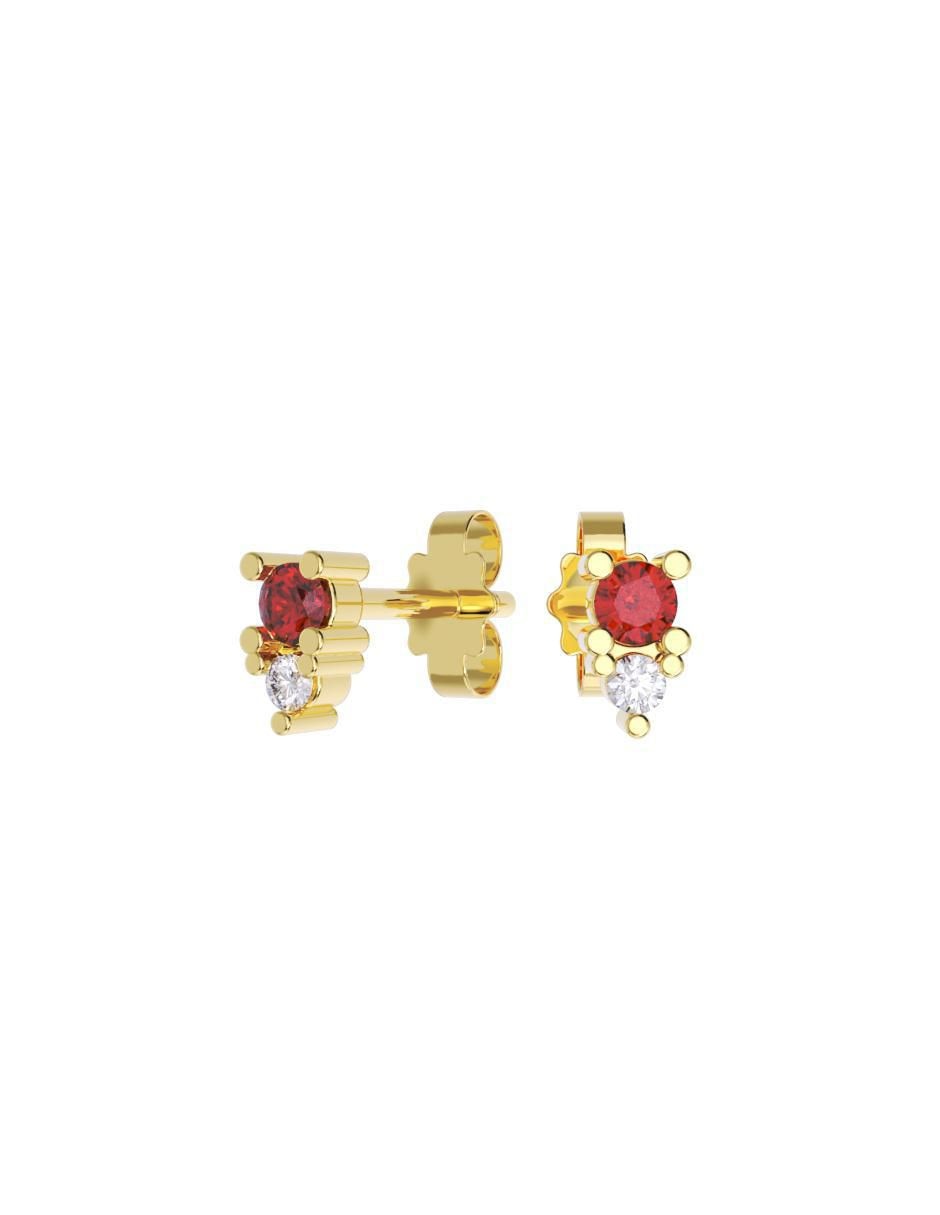 Set de aretes redondos de oro 14 K con acabado pulido zirconia
