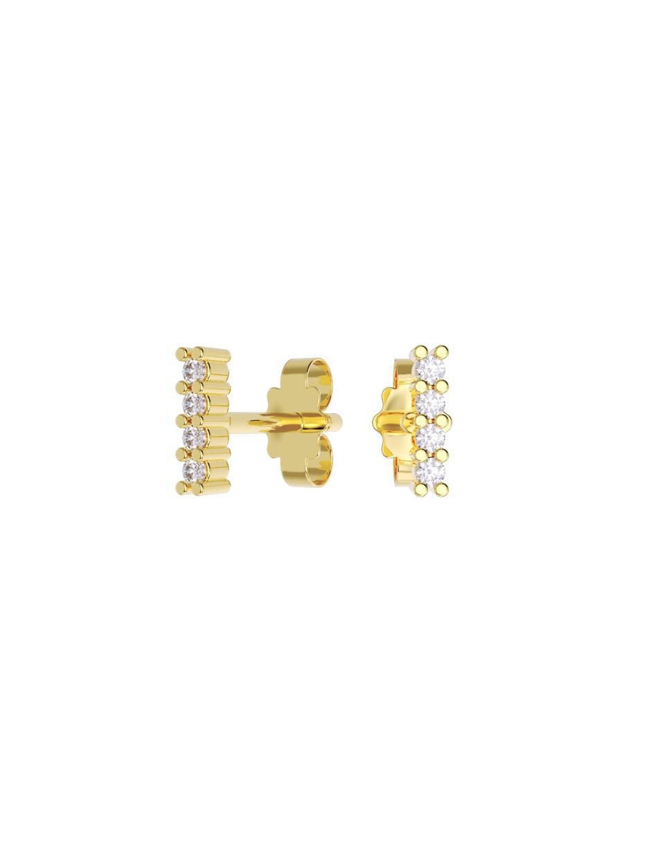 Set de aretes rectangulares de oro 14 K con acabado pulido zirconia
