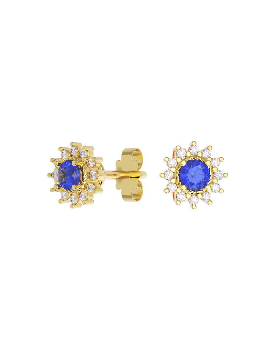 Set de aretes de flor de oro 14 K con acabado pulido zirconia