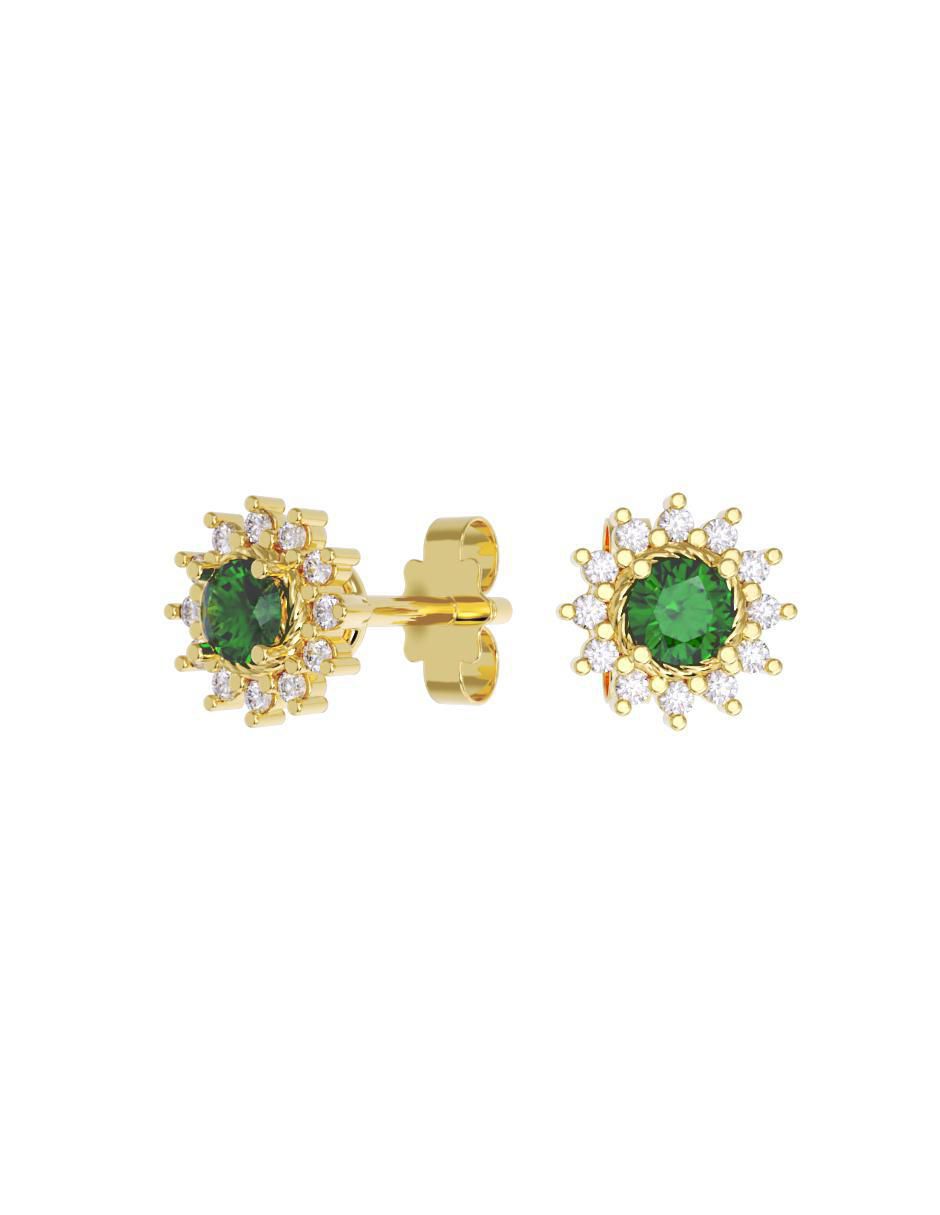 Set de aretes de flor de oro 14 K con acabado pulido zirconia Set de aretes de flor de oro 14 K con acabado pulido zirconia