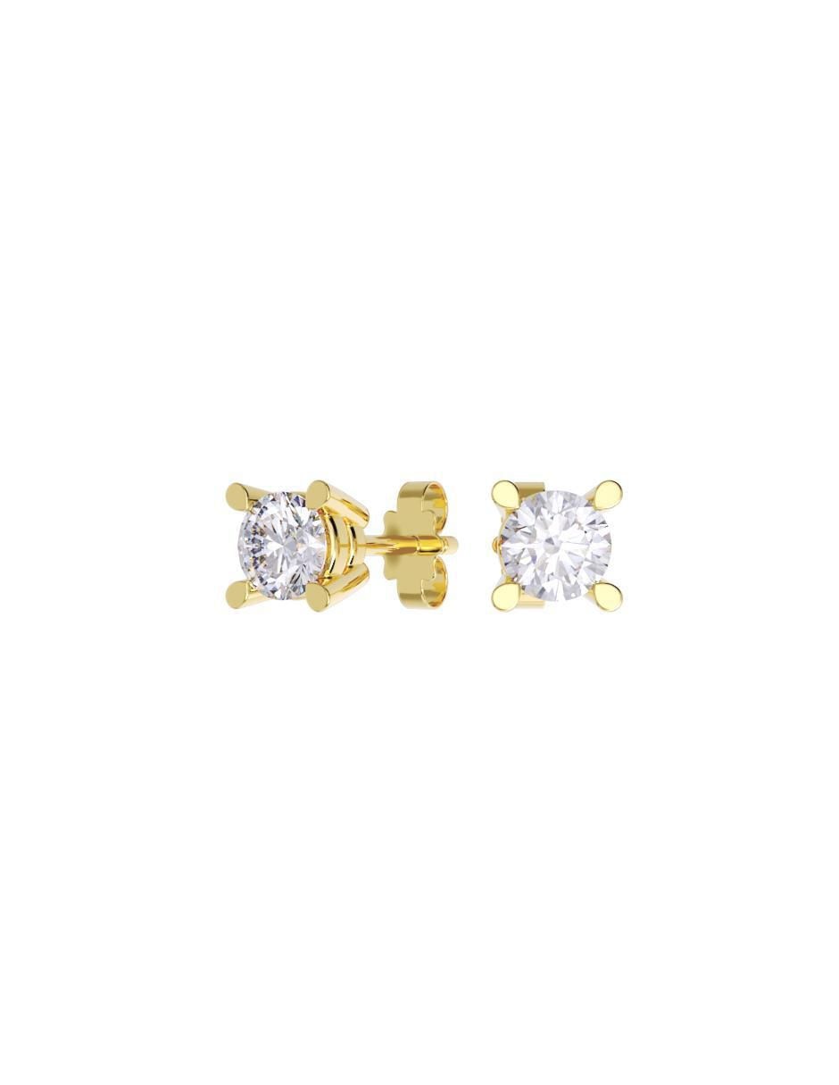 Set de aretes redondos de oro 14 K con acabado pulido zirconia