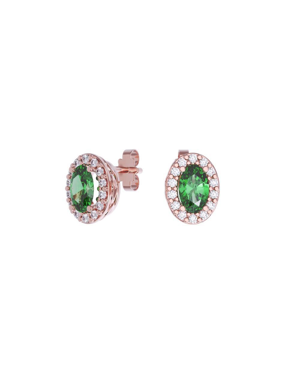 Set de aretes ovalados de oro 14 K con acabado pulido zirconia