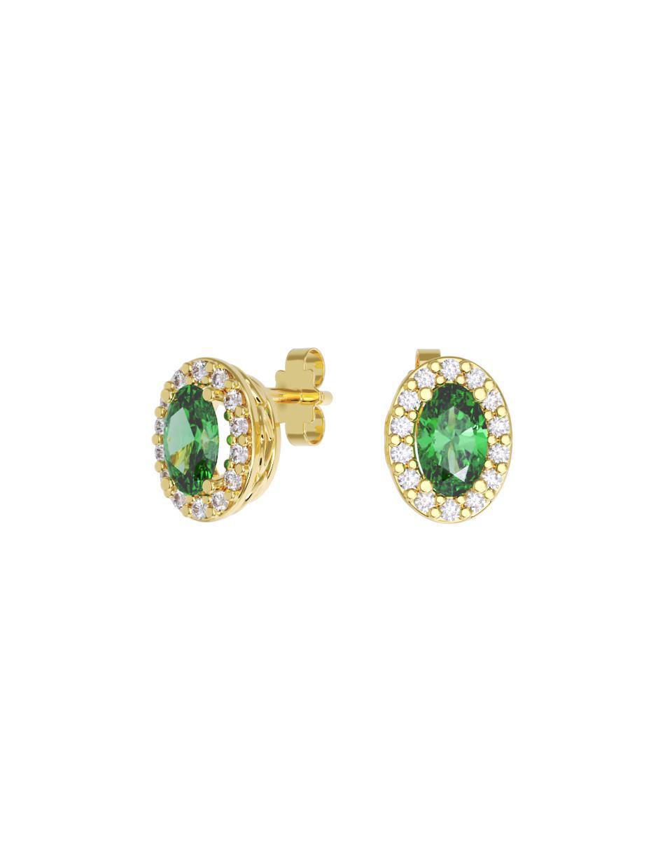 Set de aretes ovalados de oro 14 K con acabado pulido zirconia