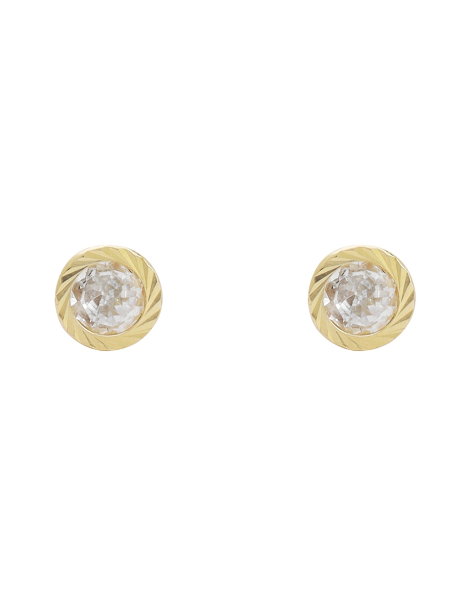 Broqueles circulares de oro14 K con acabado diamantado zirconia