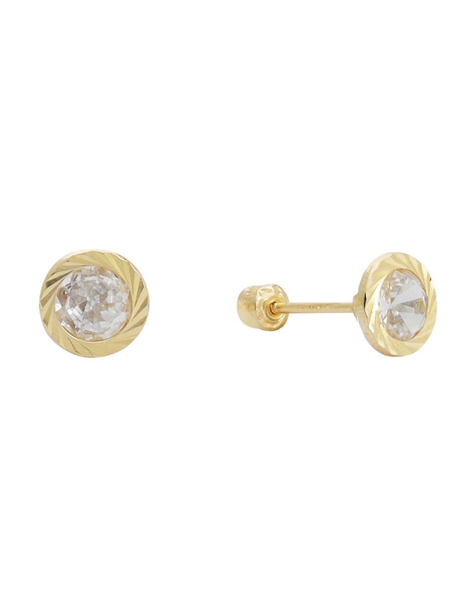 Broqueles circulares de oro14 K con acabado diamantado zirconia 2