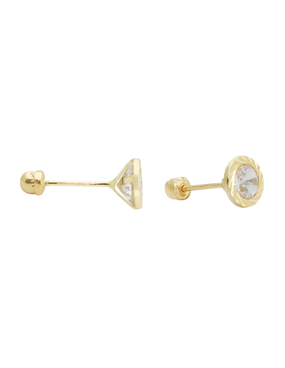 Broqueles circulares de oro14 K con acabado diamantado zirconia 3