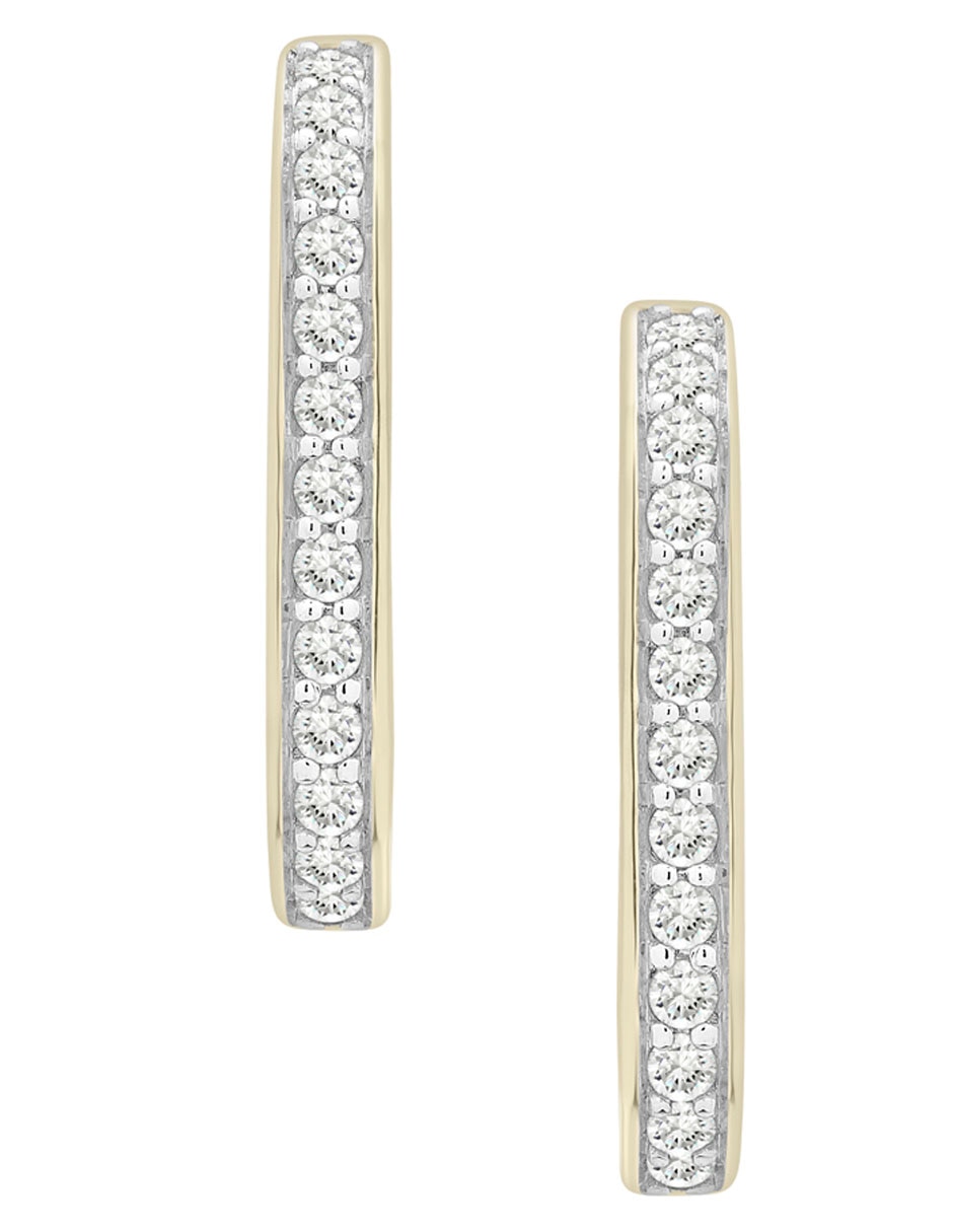 Aretes huggies cuadrados Hoop de oro 14 K con acabado pavé diamante