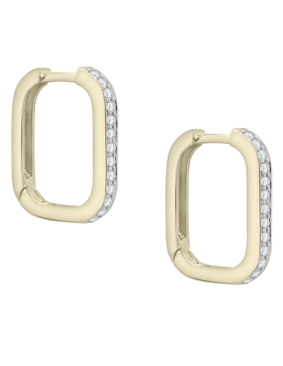 Aretes huggies cuadrados Hoop de oro 14 K con acabado pavé diamante 3
