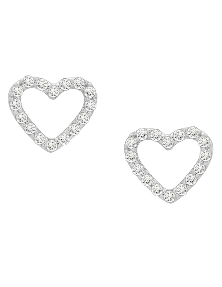 Broqueles de corazón de oro blanco 14 K con acabado pavé diamante Broqueles de corazón de oro blanco 14 K con acabado pavé diamante