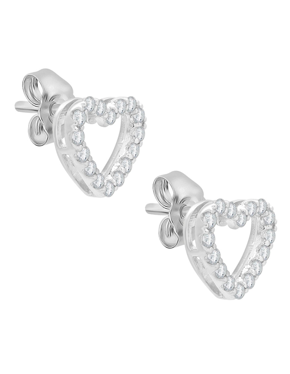 Broqueles de corazón de oro blanco 14 K con acabado pavé diamante 2
